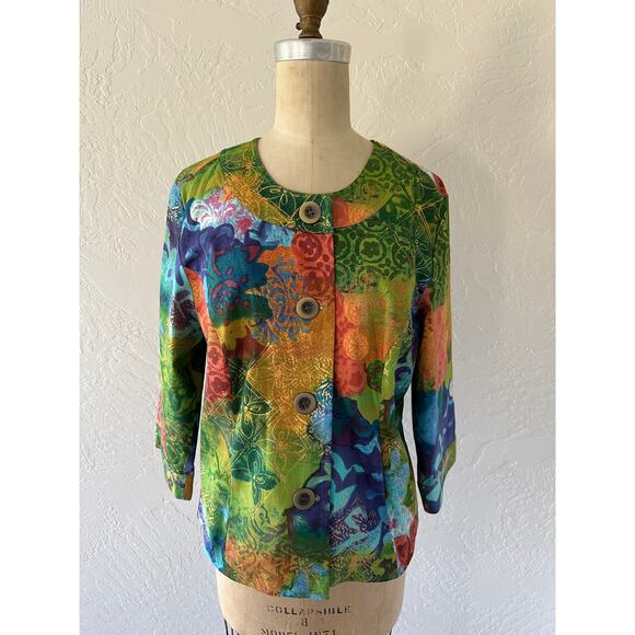 COLDWATER CREEK Womens Patchwork Foil Print Jacket Size 12 Colorful Art to Wear - Picture 6 of 12